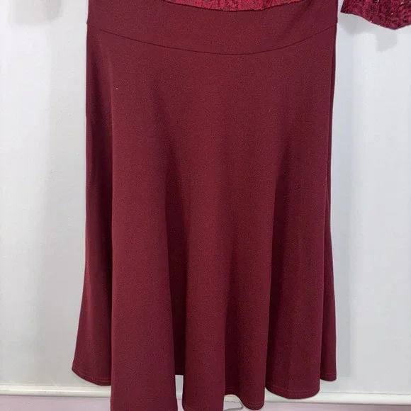 Missmay Burgundy Lace Fit Flare Cocktail Dress Stretch 3/4 Sleeve Sz L Midi - Picture 4 of 10